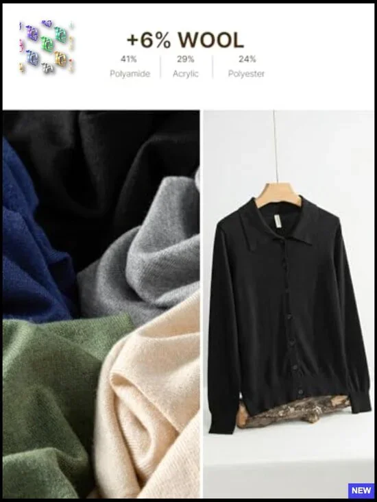 Lightweight Wool Blend Cardigan Classic Lapel Collar Button Down Relaxed Fit - Picture 5 of 7